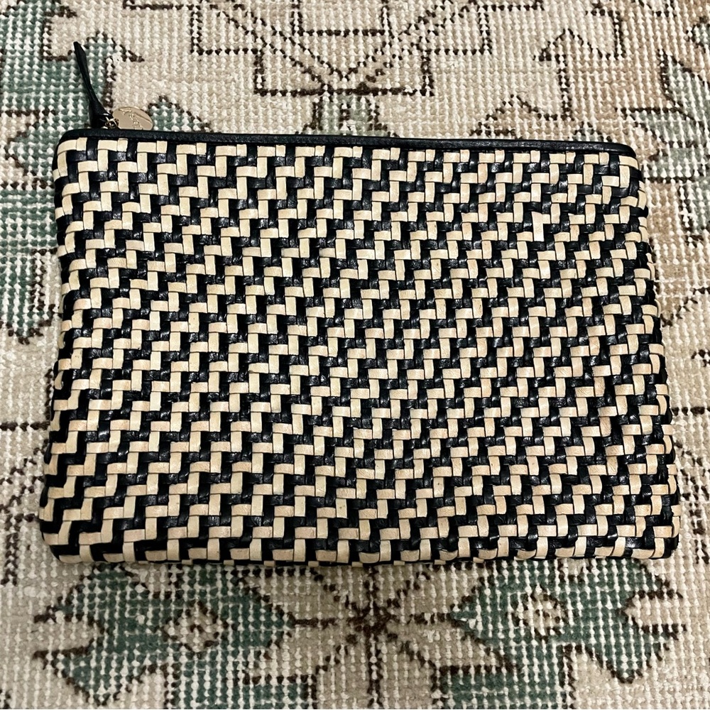 Clare V Flat Clutch in Woven Leather Zig Zag